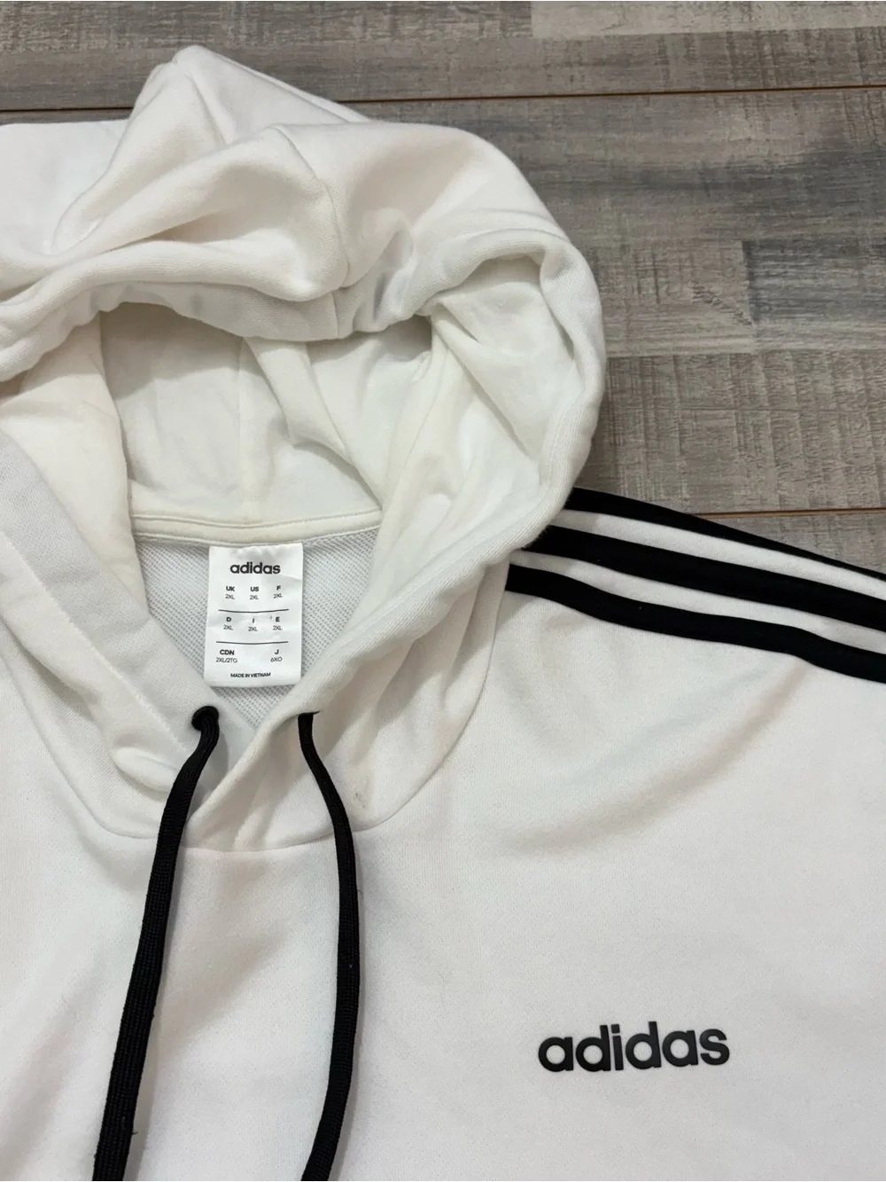 Adidas Men’s Hoodie Size 2XL White Black Fleece Activewear Long Sleeve 3 Stripe